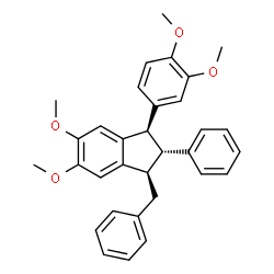 ChemSpider 2D Image | (1R,2R,3R)-1-Benzyl-3-(3,4-dimethoxyphenyl)-5,6-dimethoxy-2-phenylindane | C32H32O4