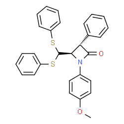 ChemSpider 2D Image | (3S,4R)-4-[Bis(phenylsulfanyl)methyl]-1-(4-methoxyphenyl)-3-phenyl-2-azetidinone | C29H25NO2S2