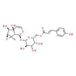 ChemSpider 2D Image | (1aR,1bS,2S,5aS,6R,6aS)-5a,6-Dihydroxy-1a-methyl-1a,1b,2,5a,6,6a-hexahydrooxireno[4,5]cyclopenta[1,2-c]pyran-2-yl 6-O-[(2E)-3-(4-hydroxyphenyl)-2-propenoyl]-beta-D-galactopyranoside | C24H28O12