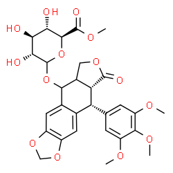 ChemSpider 2D Image | Methyl (8aR,9R)-8-oxo-9-(3,4,5-trimethoxyphenyl)-5,5a,6,8,8a,9-hexahydrofuro[3',4':6,7]naphtho[2,3-d][1,3]dioxol-5-yl D-glucopyranosiduronate | C29H32O14