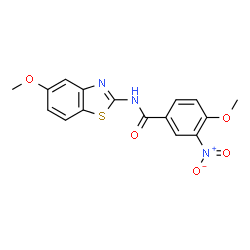 ChemSpider 2D Image | 4-Methoxy-N-(5-methoxy-1,3-benzothiazol-2-yl)-3-nitrobenzamide | C16H13N3O5S