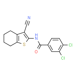 ChemSpider 2D Image | 3,4-Dichloro-N-(3-cyano-4,5,6,7-tetrahydro-1-benzothiophen-2-yl)benzamide | C16H12Cl2N2OS