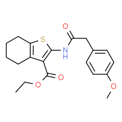ChemSpider 2D Image | Ethyl 2-{[(4-methoxyphenyl)acetyl]amino}-4,5,6,7-tetrahydro-1-benzothiophene-3-carboxylate | C20H23NO4S