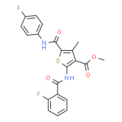 ChemSpider 2D Image | Methyl 2-[(2-fluorobenzoyl)amino]-5-[(4-fluorophenyl)carbamoyl]-4-methyl-3-thiophenecarboxylate | C21H16F2N2O4S