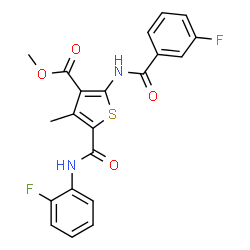 ChemSpider 2D Image | Methyl 2-[(3-fluorobenzoyl)amino]-5-[(2-fluorophenyl)carbamoyl]-4-methyl-3-thiophenecarboxylate | C21H16F2N2O4S