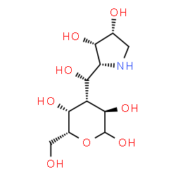 ChemSpider 2D Image | 3-Deoxy-3-[(S)-[(2R,3S,4R)-3,4-dihydroxy-2-pyrrolidinyl](hydroxy)methyl]-D-galactopyranose | C11H21NO8