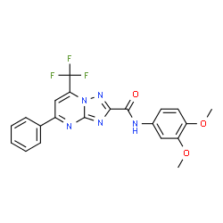 ChemSpider 2D Image | N-(3,4-Dimethoxyphenyl)-5-phenyl-7-(trifluoromethyl)[1,2,4]triazolo[1,5-a]pyrimidine-2-carboxamide | C21H16F3N5O3