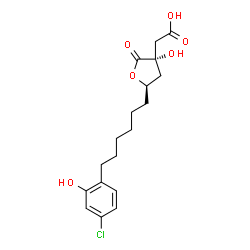 ChemSpider 2D Image | {(3S,5R)-5-[6-(4-Chloro-2-hydroxyphenyl)hexyl]-3-hydroxy-2-oxotetrahydro-3-furanyl}acetic acid | C18H23ClO6