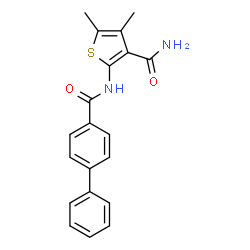 ChemSpider 2D Image | 2-{[1,1'-biphenyl]-4-amido}-4,5-dimethylthiophene-3-carboxamide | C20H18N2O2S