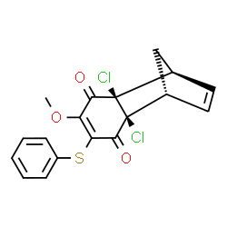 ChemSpider 2D Image | (1S,2R,7S,8R)-2,7-Dichloro-4-methoxy-5-(phenylsulfanyl)tricyclo[6.2.1.0~2,7~]undeca-4,9-diene-3,6-dione | C18H14Cl2O3S