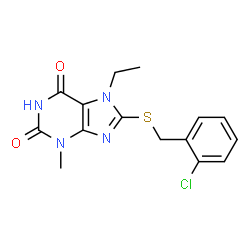 ChemSpider 2D Image | 8-[(2-Chlorobenzyl)sulfanyl]-7-ethyl-3-methyl-3,7-dihydro-1H-purine-2,6-dione | C15H15ClN4O2S