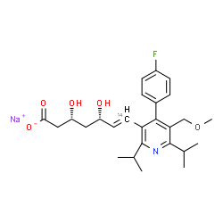 ChemSpider 2D Image | Sodium (3R,5S,6E)-7-[4-(4-fluorophenyl)-2,6-diisopropyl-5-(methoxymethyl)-3-pyridinyl]-3,5-dihydroxy(7-~14~C)-6-heptenoate | C2514CH33FNNaO5