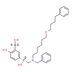 ChemSpider 2D Image | 4-[2-{Benzyl[6-(4-phenylbutoxy)hexyl]amino}-1-hydroxy(1-~13~C,1-~2~H)ethyl]-2-[hydroxy(~2~H_2_)methyl]phenol | C3113CH40D3NO4
