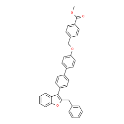 ChemSpider 2D Image | Methyl 4-({[4'-(2-benzyl-1-benzofuran-3-yl)-4-biphenylyl]oxy}methyl)benzoate | C36H28O4