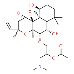 ChemSpider 2D Image | 1-(Dimethylamino)-3-{[(3R,4aR,5S,6S,10S,10aR,10bS)-6,10,10b-trihydroxy-3,4a,7,7,10a-pentamethyl-1-oxo-3-vinyldodecahydro-1H-benzo[f]chromen-5-yl]oxy}-2-propanyl acetate | C27H45NO8