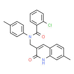 ChemSpider 2D Image | 2-Chloro-N-[(7-methyl-2-oxo-1,2-dihydro-3-quinolinyl)methyl]-N-(4-methylphenyl)benzamide | C25H21ClN2O2