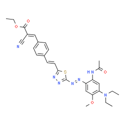 ChemSpider 2D Image | Ethyl (2E)-3-{4-[(E)-2-(5-{(E)-[2-acetamido-4-(diethylamino)-5-methoxyphenyl]diazenyl}-1,3,4-thiadiazol-2-yl)vinyl]phenyl}-2-cyanoacrylate | C29H31N7O4S