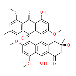 ChemSpider 2D Image | (2'R)-2',4,10'-Trihydroxy-2,5,5',7'-tetramethoxy-2',7-dimethyl-2',3'-dihydro-1,9'-bianthracene-4',9,10(1'H)-trione | C34H30O10