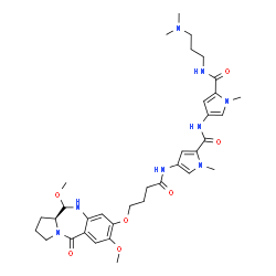 ChemSpider 2D Image | 4-[(4-{[(11aS)-7,11-Dimethoxy-5-oxo-2,3,5,10,11,11a-hexahydro-1H-pyrrolo[2,1-c][1,4]benzodiazepin-8-yl]oxy}butanoyl)amino]-N-(5-{[3-(dimethylamino)propyl]carbamoyl}-1-methyl-1H-pyrrol-3-yl)-1-methyl-1
H-pyrrole-2-carboxamide | C35H48N8O7