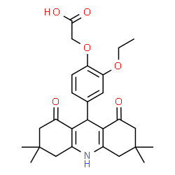 ChemSpider 2D Image | [2-Ethoxy-4-(3,3,6,6-tetramethyl-1,8-dioxo-1,2,3,4,5,6,7,8,9,10-decahydro-9-acridinyl)phenoxy]acetic acid | C27H33NO6