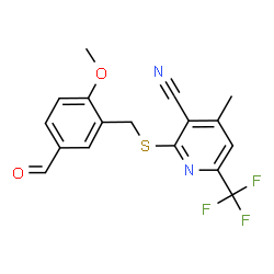 ChemSpider 2D Image | 2-((5-Formyl-2-methoxybenzyl)thio)-4-methyl-6-(trifluoromethyl)nicotinonitrile | C17H13F3N2O2S