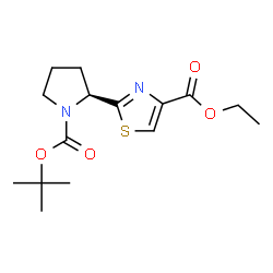 ChemSpider 2D Image | Ethyl 2-[(2S)-1-{[(2-methyl-2-propanyl)oxy]carbonyl}-2-pyrrolidinyl]-1,3-thiazole-4-carboxylate | C15H22N2O4S