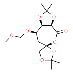 ChemSpider 2D Image | (3a'R,4R,8'R,8a'R)-8'-(Methoxymethoxy)-2,2,2',2'-tetramethyltetrahydro-4'H-spiro[1,3-dioxolane-4,6'-[1,3]dioxolo[4,5-c]oxepin]-4'-one | C15H24O8