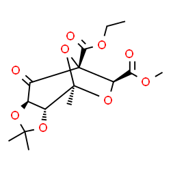 ChemSpider 2D Image | 8-Ethyl 9-methyl (1R,2R,6R,8R,9S)-1,4,4-trimethyl-7-oxo-3,5,10,11-tetraoxatricyclo[6.2.1.0~2,6~]undecane-8,9-dicarboxylate | C15H20O9