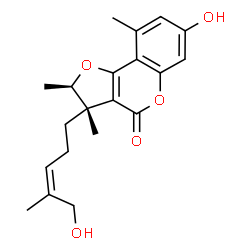 ChemSpider 2D Image | (2R,3S)-7-Hydroxy-3-[(3Z)-5-hydroxy-4-methyl-3-penten-1-yl]-2,3,9-trimethyl-2,3-dihydro-4H-furo[3,2-c]chromen-4-one | C20H24O5