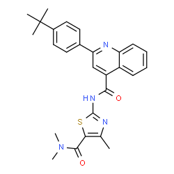 ChemSpider 2D Image | N-[5-(Dimethylcarbamoyl)-4-methyl-1,3-thiazol-2-yl]-2-[4-(2-methyl-2-propanyl)phenyl]-4-quinolinecarboxamide | C27H28N4O2S