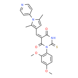 ChemSpider 2D Image | (5E)-1-(2,4-Dimethoxyphenyl)-5-{[2,5-dimethyl-1-(4-pyridinyl)-1H-pyrrol-3-yl]methylene}-2-thioxodihydro-4,6(1H,5H)-pyrimidinedione | C24H22N4O4S