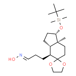 ChemSpider 2D Image | (1E)-3-[(1'S,3a'S,4'S,7a'S)-1'-{[Dimethyl(2-methyl-2-propanyl)silyl]oxy}-7a'-methyloctahydrospiro[1,3-dioxolane-2,5'-inden]-4'-yl]-N-hydroxy-1-propanimine | C21H39NO4Si
