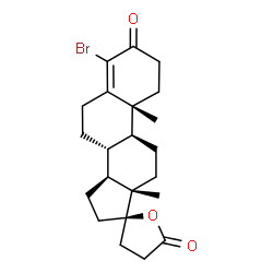 ChemSpider 2D Image | (8R,9S,10R,13S,14S,17R)-4-Bromo-10,13-dimethyl-1,6,7,8,9,10,11,12,13,14,15,16-dodecahydro-3'H-spiro[cyclopenta[a]phenanthrene-17,2'-furan]-3,5'(2H,4'H)-dione | C22H29BrO3