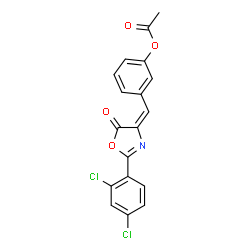 ChemSpider 2D Image | 3-{(E)-[2-(2,4-Dichlorophenyl)-5-oxo-1,3-oxazol-4(5H)-ylidene]methyl}phenyl acetate | C18H11Cl2NO4