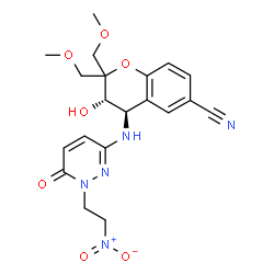 ChemSpider 2D Image | (3S,4R)-3-Hydroxy-2,2-bis(methoxymethyl)-4-{[1-(2-nitroethyl)-6-oxo-1,6-dihydro-3-pyridazinyl]amino}-6-chromanecarbonitrile | C20H23N5O7
