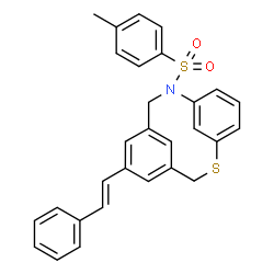 ChemSpider 2D Image | 10-[(4-Methylphenyl)sulfonyl]-6-[(E)-2-phenylvinyl]-2-thia-10-azatricyclo[9.3.1.1~4,8~]hexadeca-1(15),4(16),5,7,11,13-hexaene | C29H25NO2S2