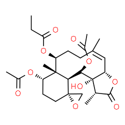 ChemSpider 2D Image | (1R,3aS,4Z,8S,8aR,9S,12R,12aS,13R,13aS)-9,13-Diacetoxy-13a-hydroxy-1,5,8a-trimethyl-2-oxo-1,3a,6,7,8,8a,9,10,11,12a,13,13a-dodecahydro-2H-spiro[benzo[4,5]cyclodeca[1,2-b]furan-12,2'-oxiran]-8-yl propi
onate | C27H38O10