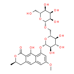 ChemSpider 2D Image | (3R)-10-Hydroxy-7-methoxy-3-methyl-1-oxo-3,4-dihydro-1H-benzo[g]isochromen-9-yl 6-O-beta-D-allopyranosyl-beta-D-glucopyranoside | C27H34O15