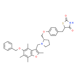 ChemSpider 2D Image | 5-(4-{[(2S)-1-{[5-(Benzyloxy)-2,4,6,7-tetramethyl-1-benzofuran-3-yl]methyl}-2-pyrrolidinyl]methoxy}benzyl)-1,3-thiazolidine-2,4-dione | C35H38N2O5S