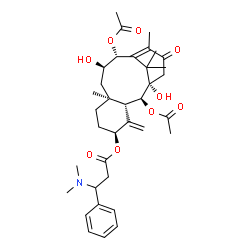 ChemSpider 2D Image | (1S,2S,3S,5S,8S,10R,11R)-2,11-Diacetoxy-1,10-dihydroxy-8,13,16,16-tetramethyl-4-methylene-14-oxotricyclo[10.3.1.0~3,8~]hexadec-12-en-5-yl 3-(dimethylamino)-3-phenylpropanoate | C36H49NO9