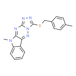 ChemSpider 2D Image | 10-Methyl-3-[(4-methylbenzyl)sulfanyl]-10H-[1,2,4]triazolo[4',3':2,3][1,2,4]triazino[5,6-b]indole | C19H16N6S