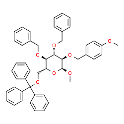ChemSpider 2D Image | Methyl 3,4-di-O-benzyl-2-O-(4-methoxybenzyl)-6-O-trityl-alpha-D-glucopyranoside | C48H48O7