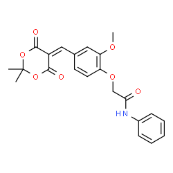 ChemSpider 2D Image | 2-{4-[(2,2-Dimethyl-4,6-dioxo-1,3-dioxan-5-ylidene)methyl]-2-methoxyphenoxy}-N-phenylacetamide | C22H21NO7