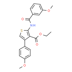ChemSpider 2D Image | Ethyl 2-[(3-methoxybenzoyl)amino]-4-(4-methoxyphenyl)-3-thiophenecarboxylate | C22H21NO5S