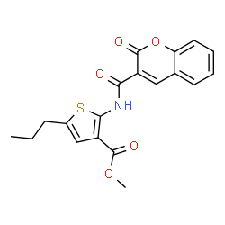 ChemSpider 2D Image | Methyl 2-{[(2-oxo-2H-chromen-3-yl)carbonyl]amino}-5-propyl-3-thiophenecarboxylate | C19H17NO5S