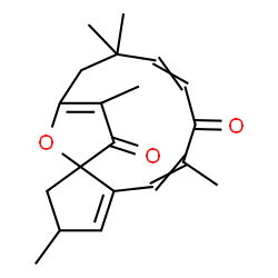 ChemSpider 2D Image | 3,7,11,11,14-Pentamethyl-16-oxatricyclo[11.2.1.0~1,5~]hexadeca-4,6,9,13-tetraene-8,15-dione | C20H24O3
