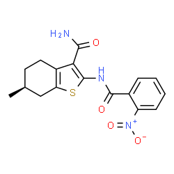 ChemSpider 2D Image | (6S)-6-Methyl-2-[(2-nitrobenzoyl)amino]-4,5,6,7-tetrahydro-1-benzothiophene-3-carboxamide | C17H17N3O4S