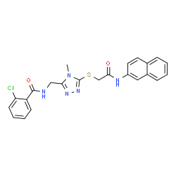 ChemSpider 2D Image | 2-Chloro-N-[(4-methyl-5-{[2-(2-naphthylamino)-2-oxoethyl]sulfanyl}-4H-1,2,4-triazol-3-yl)methyl]benzamide | C23H20ClN5O2S