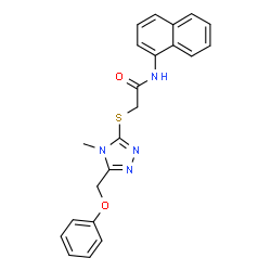 ChemSpider 2D Image | 2-{[4-Methyl-5-(phenoxymethyl)-4H-1,2,4-triazol-3-yl]sulfanyl}-N-(1-naphthyl)acetamide | C22H20N4O2S