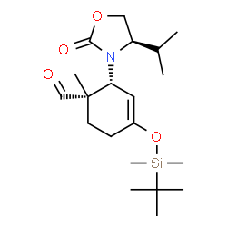 ChemSpider 2D Image | (1S,2R)-4-{[Dimethyl(2-methyl-2-propanyl)silyl]oxy}-2-[(4R)-4-isopropyl-2-oxo-1,3-oxazolidin-3-yl]-1-methyl-3-cyclohexene-1-carbaldehyde | C20H35NO4Si